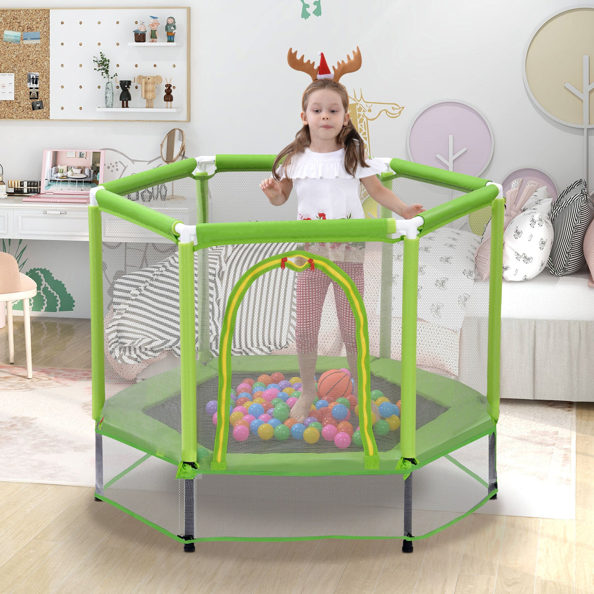 55-Inch Kids' Trampoline with Safety Enclosure | Green