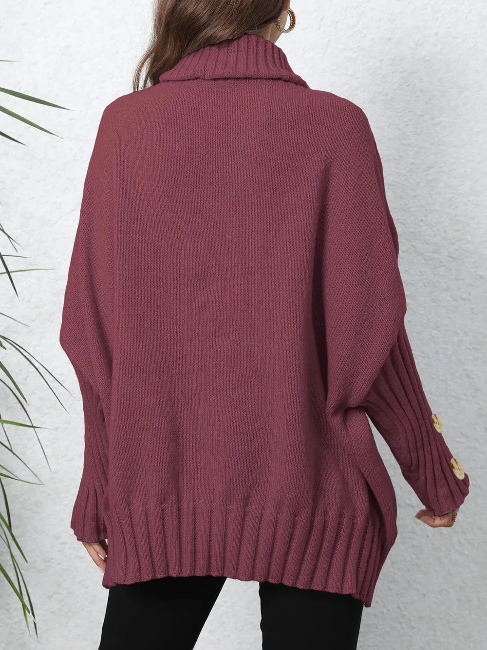 Button-Detail Turtleneck Sweater
