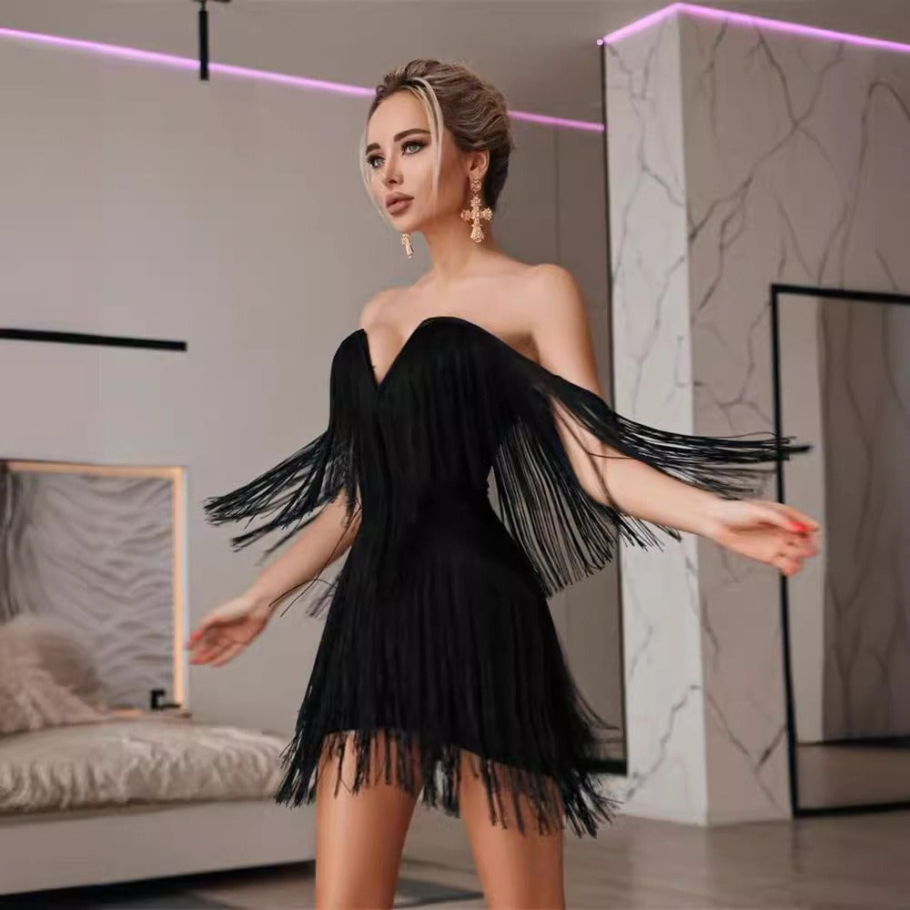 Open-Back Tassel Bandage Dress