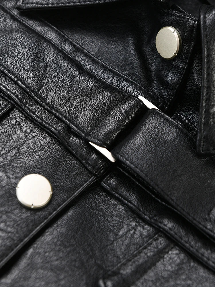 Loose Fit Black Pu Leather Big Size Short Jacket New Lapel Long Sleeve Women Coat Fashion Tide Spring Autumn