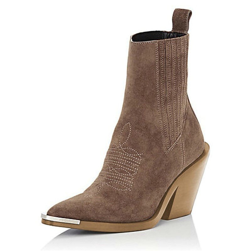 Pointed-Toe Suede Wedge Ankle Boots