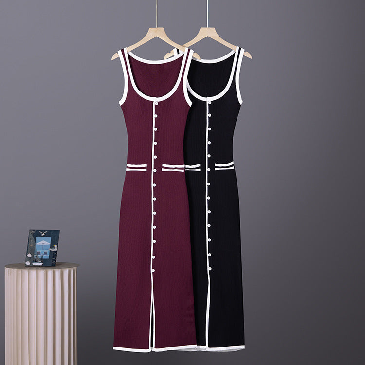 Strap Dress, Sexy Slim-Fit Buttoned Split Design Bodycon Dress