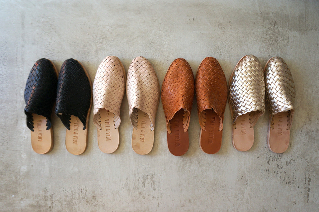 Hand Woven Leather Slides Black