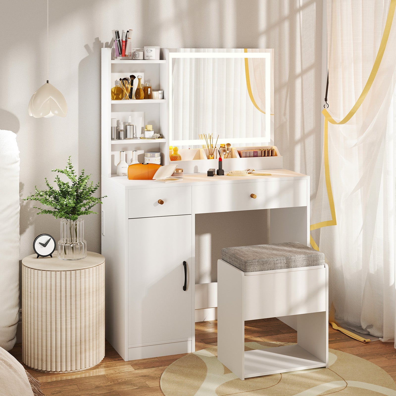 Vanity Dressing Table and Chair Set with Mirror and Lights