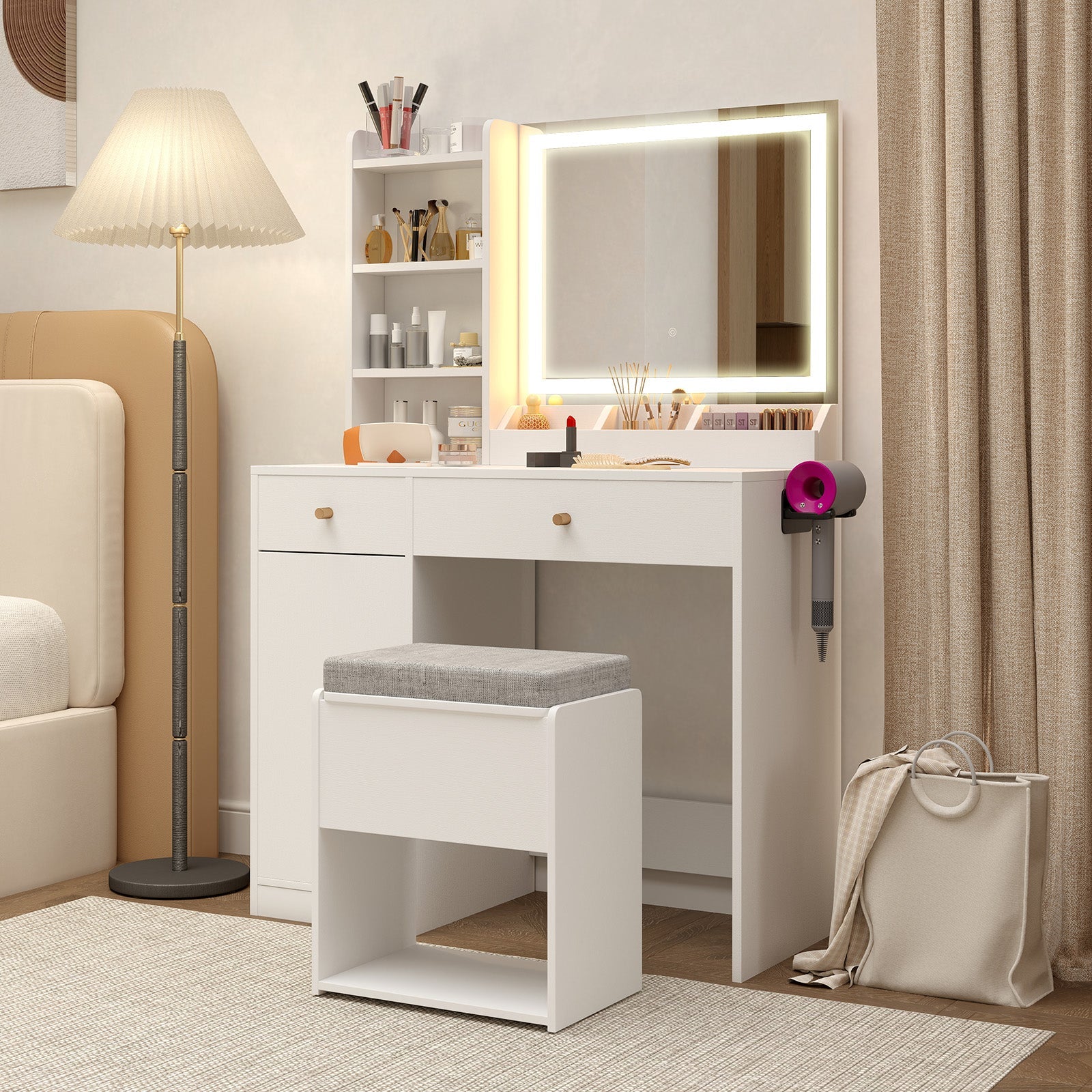 Vanity Dressing Table and Chair Set with Mirror and Lights