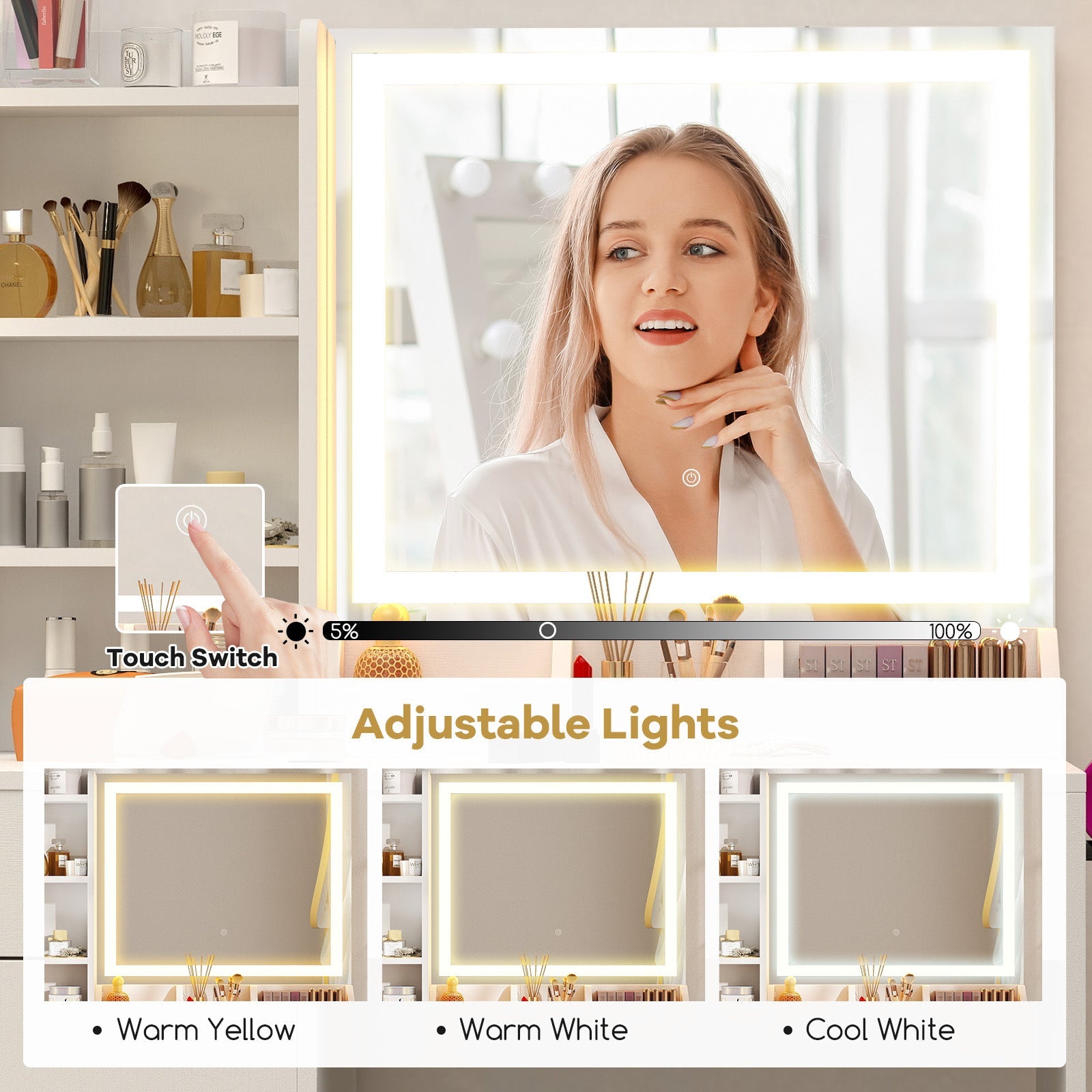 Vanity Dressing Table and Chair Set with Mirror and Lights