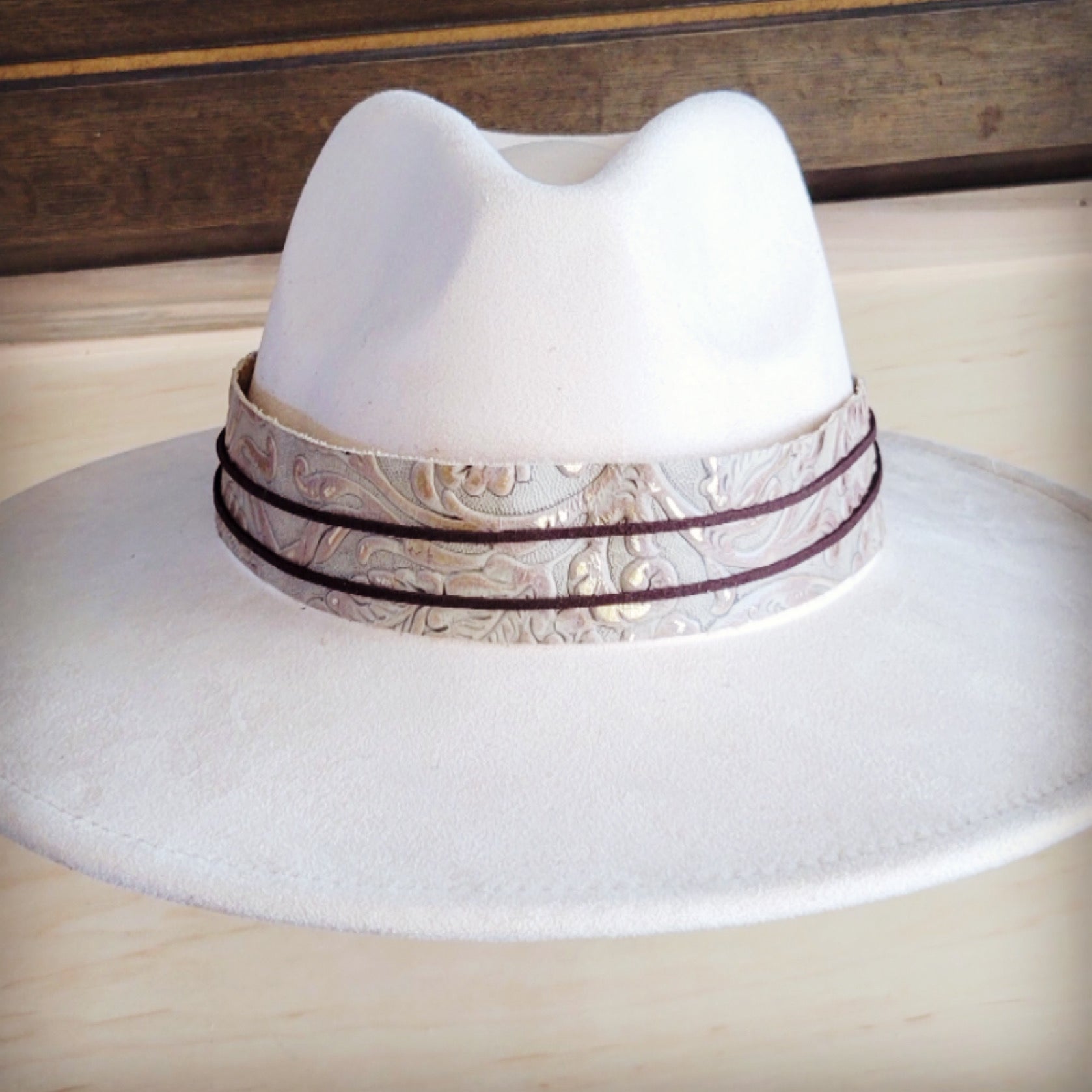 Wide Genuine Leather Gilded Cowboy Hat Band Only 954b