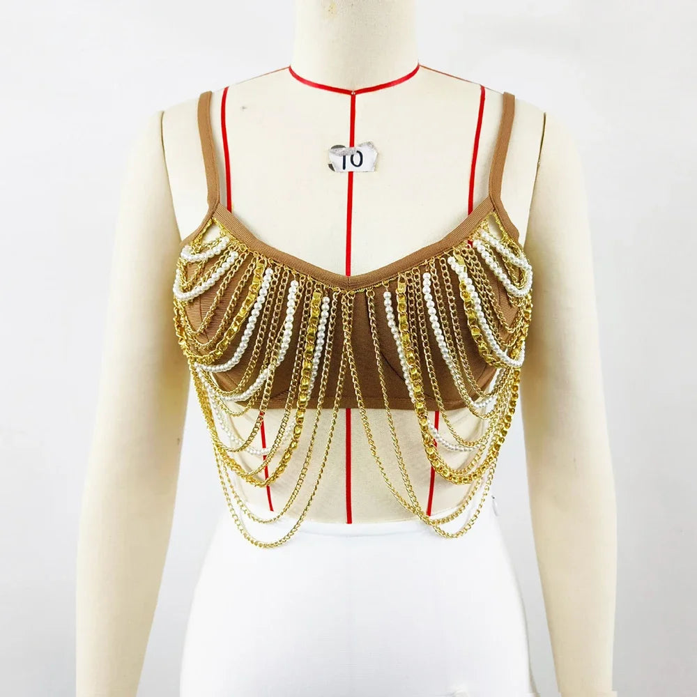 Pearl Chain Crop Top & Skirt Set