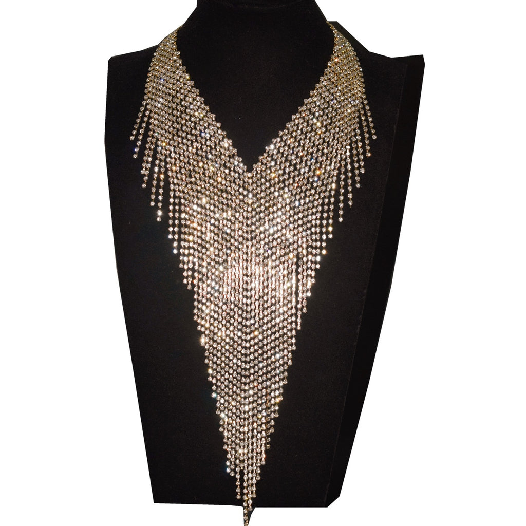Rhinestone Tassel Statement Necklace