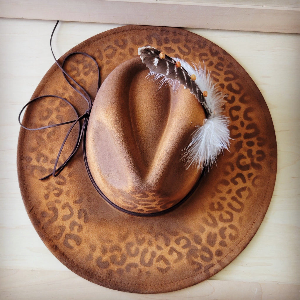 Hand-Painted Leopard Boho Western Cowgirl Hat & Band-Tan 987m