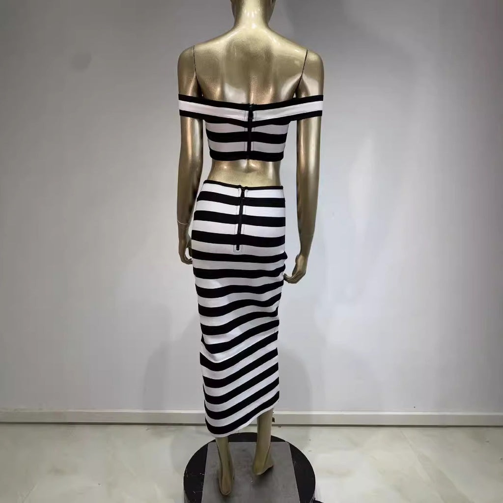 Zebra Off-Shoulder Two-Piece Skirt Set