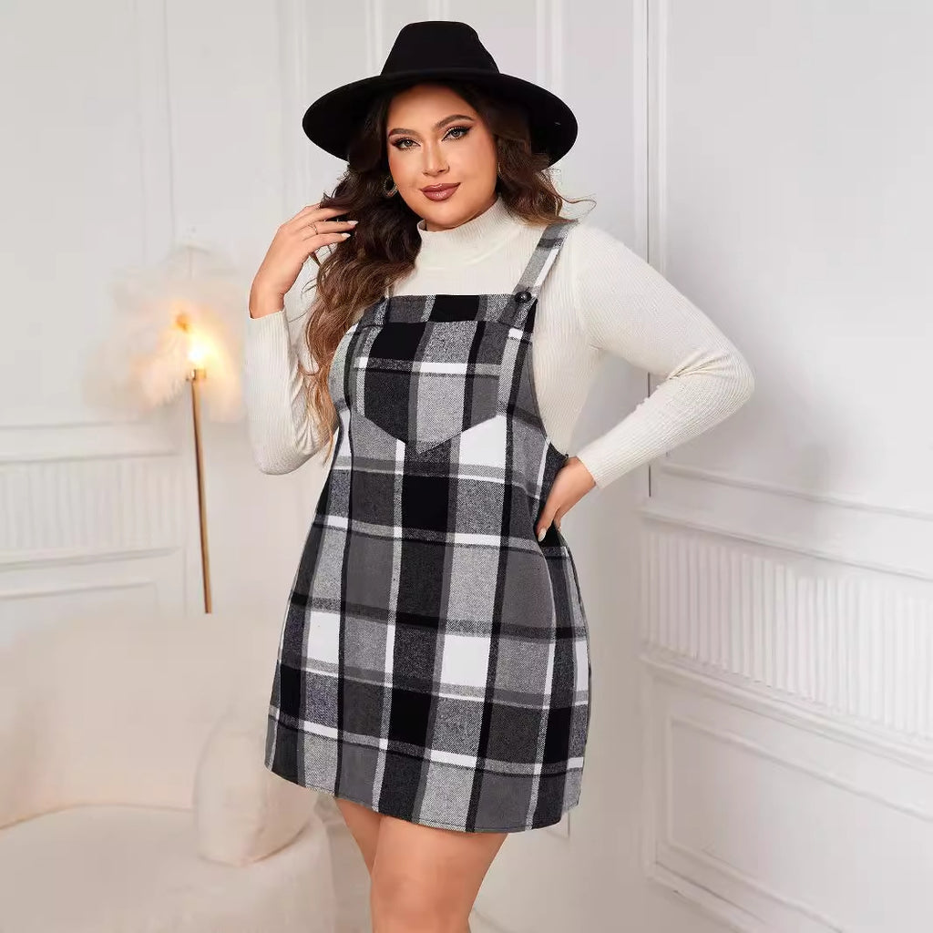 Plaid V-Neck Pinafore Mini Dress