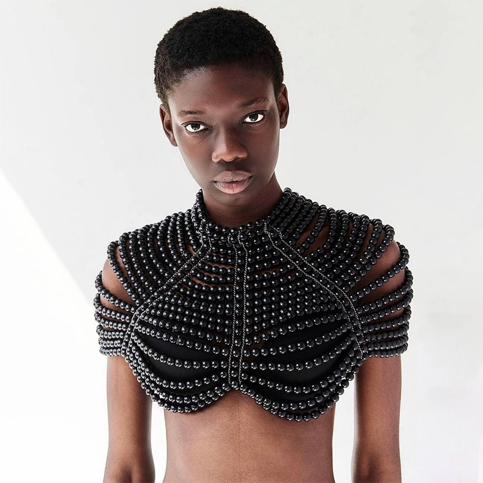 Pearl Beaded Backless Statement Top