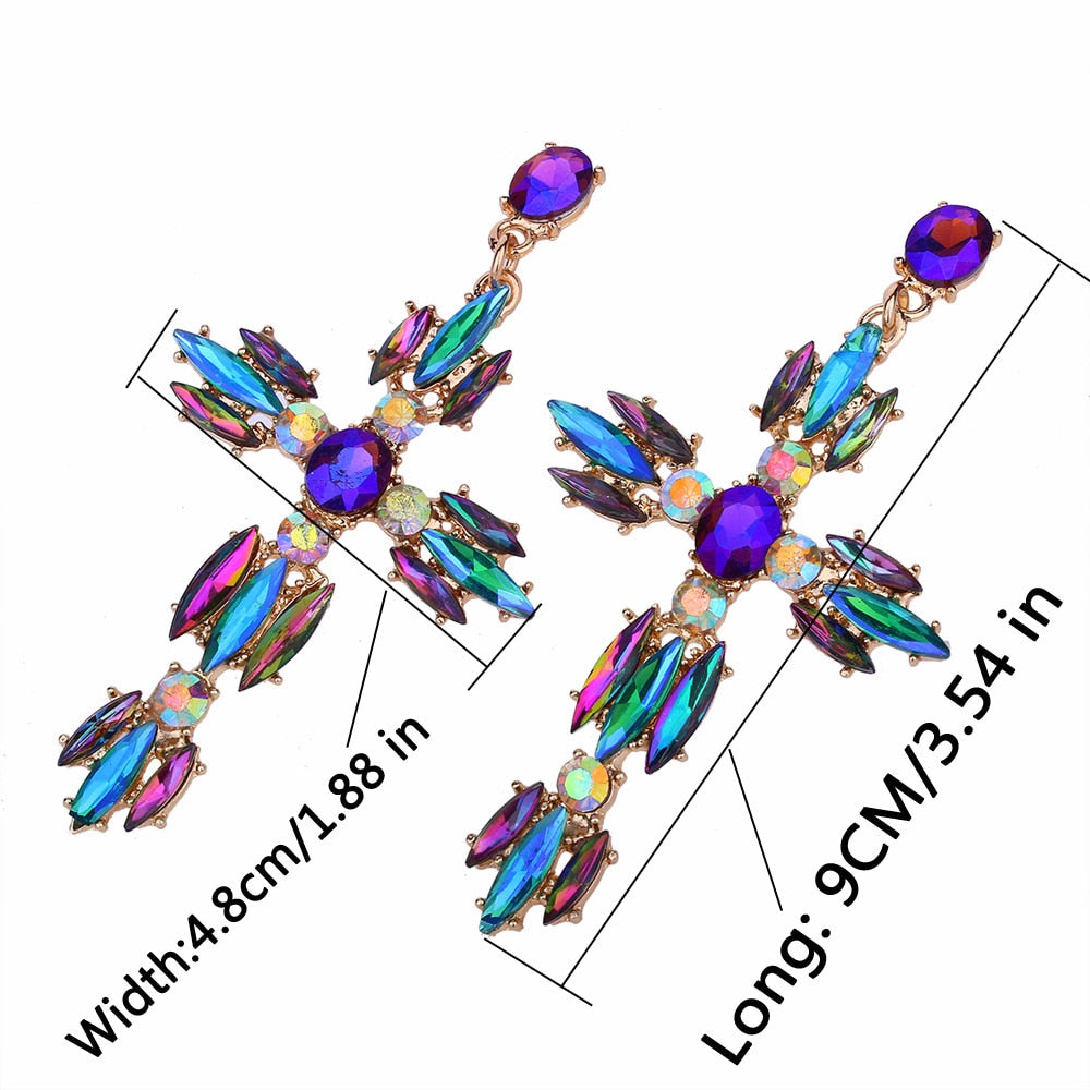 Colorful Cross Earrings For Women Large Big statement Earrings