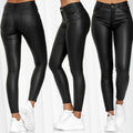 High-Waisted Solid Color Leather Casual Skinny Pants for Women Versatile and Stylish Long Trousers
