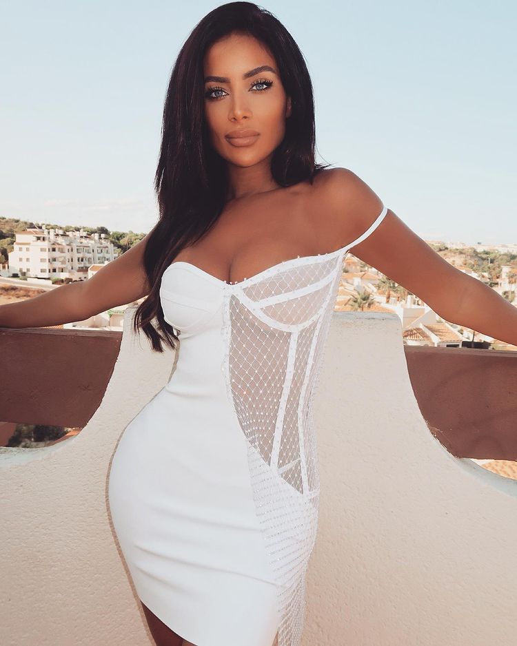 Summer Women Bandage White Lace One Spaghetti Strap Bodycon For Party Cocktail