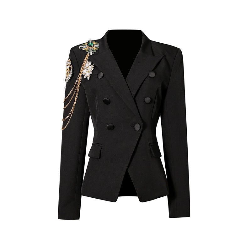 Black Rhinestone Slim-Fit Blazer