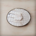 Rope Edge Gold Gator Leather Belt Buckle w/ White Turquoise 908g
