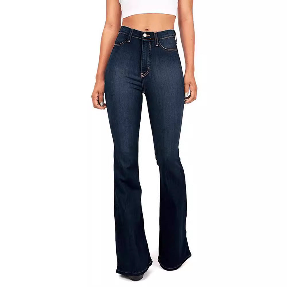 Slim fit high waisted washed flared jeans