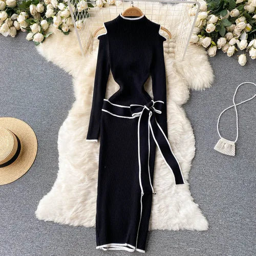 Off-Shoulder Knit Sweater Dress