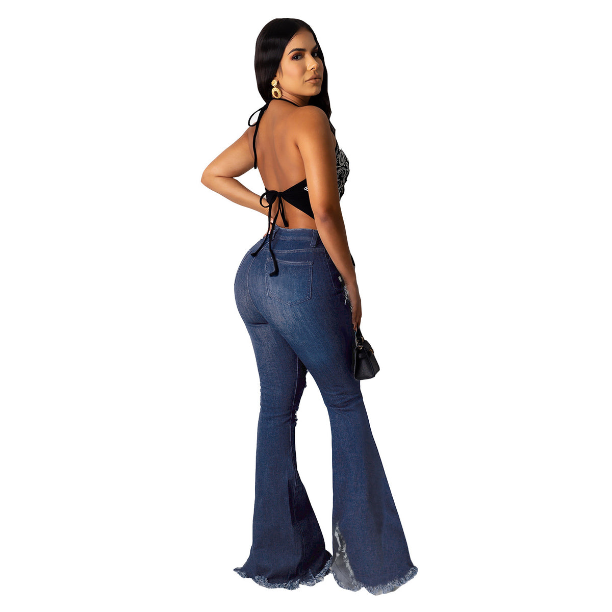 Women's ripped high waisted flared pants, jeans