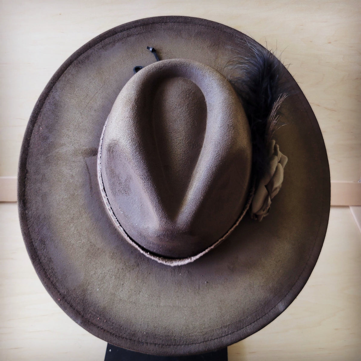 Hand-Painted Distressed Boho Western Cowgirl Hat & Band-Olive 987n