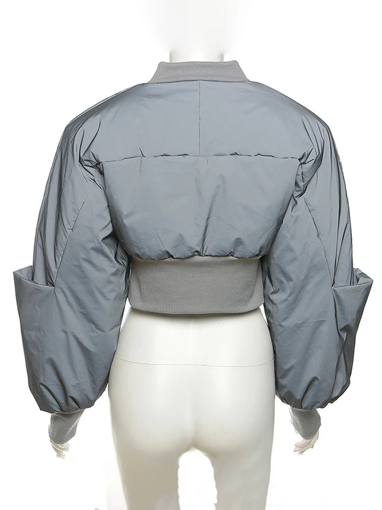 Fashion Women Cotton-padded Stand Collar Patchwork Zipper Waist Retraction Warm Parka Jackets Winter