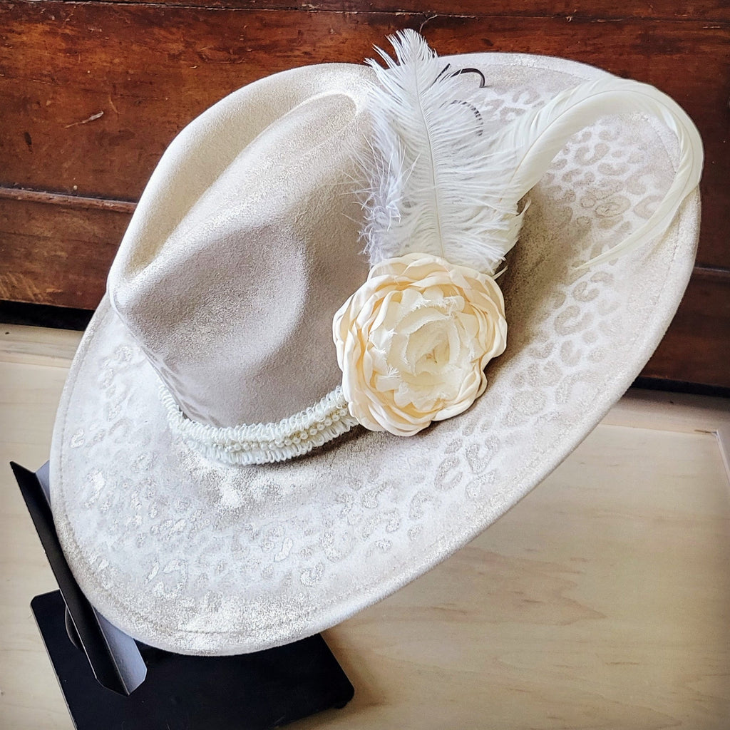 Hand-Painted Leopard Boho Western Cowgirl Hat & Band Gold 987b