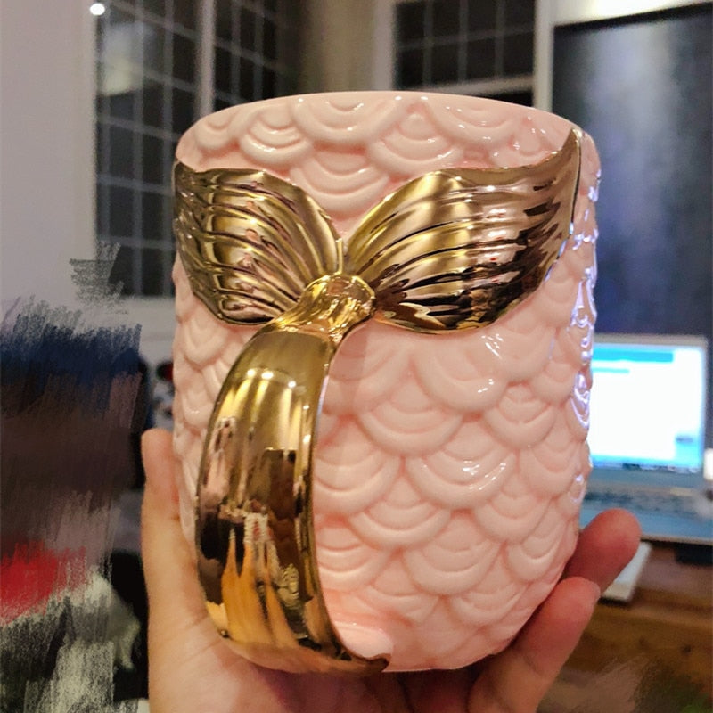 Mermaid Handle Pearl-Glaze Ceramic Mug