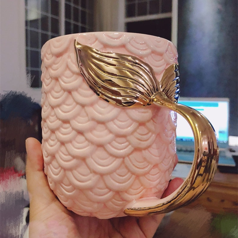 Mermaid Handle Pearl-Glaze Ceramic Mug
