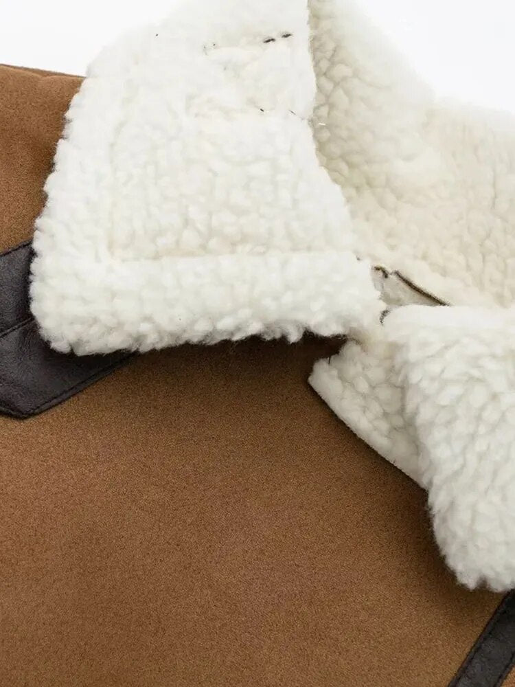 Faux Shearling Moto Jacket with Belt