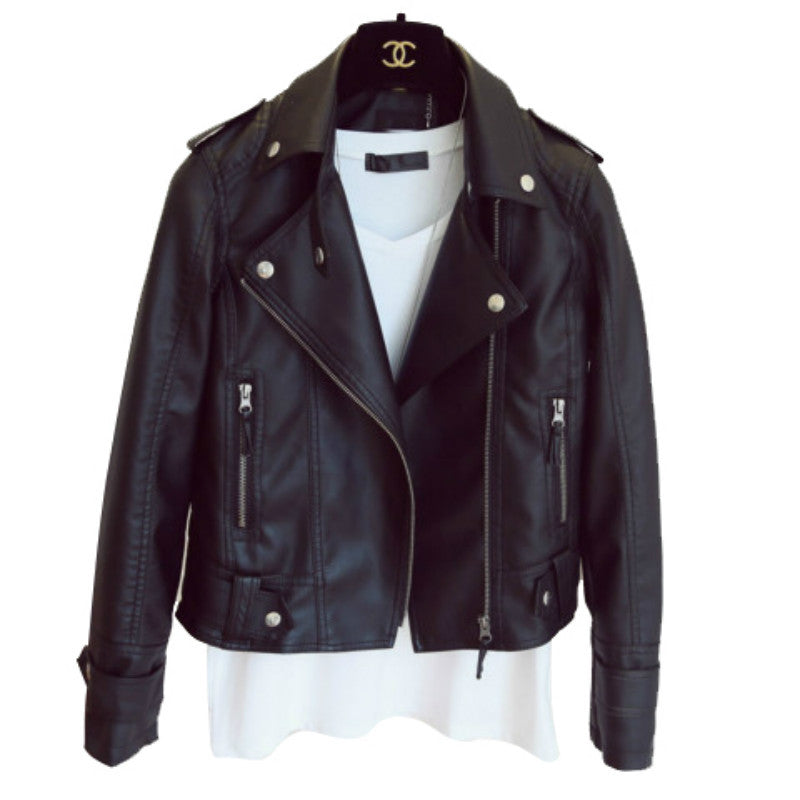 Spring and Autumn fashion women's slim fit lapel motorcycle leather jacket jacket
