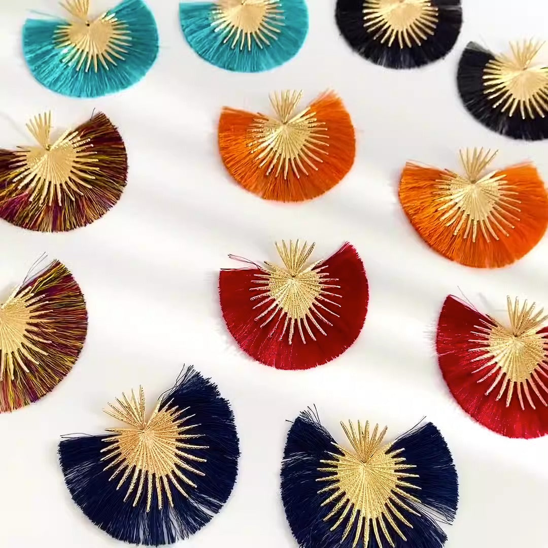 Heart & Fan Tassel Statement Earrings