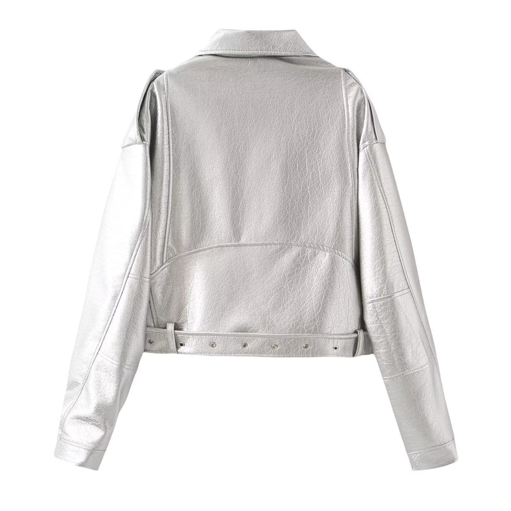 Motorcycle style imitation leather jacket