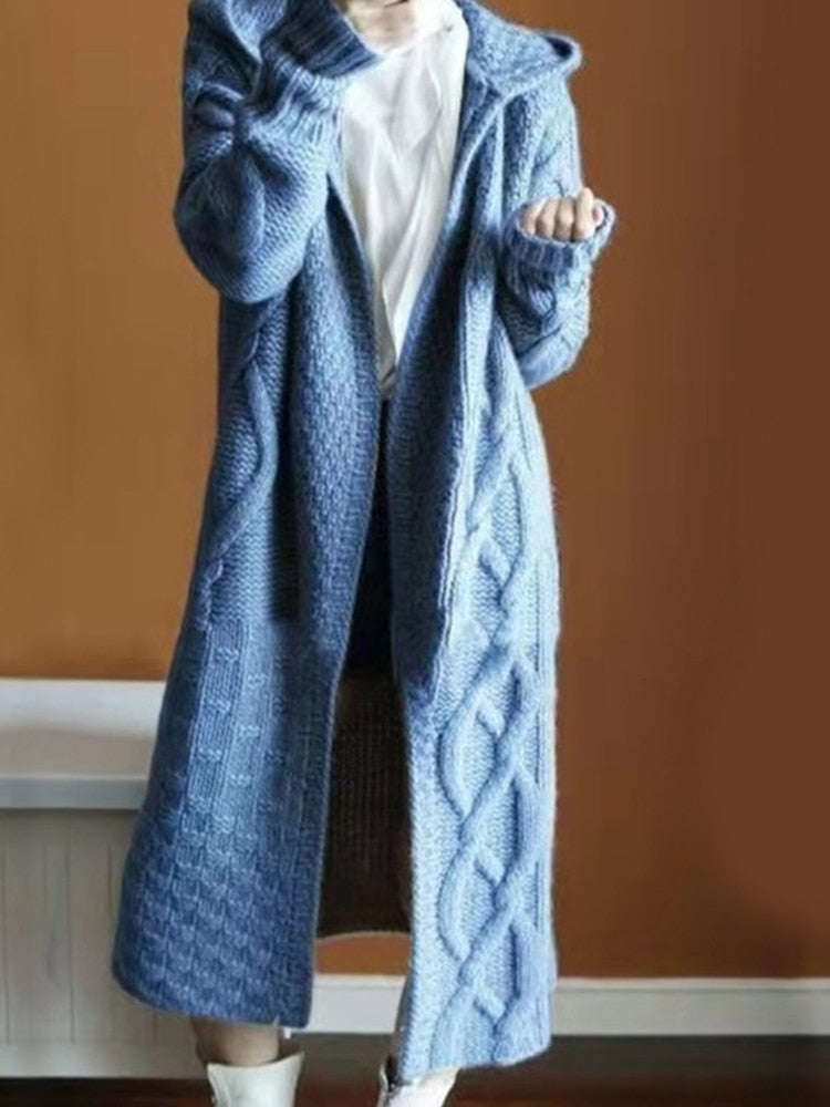 Oversized Hooded Long Knit Cardigan