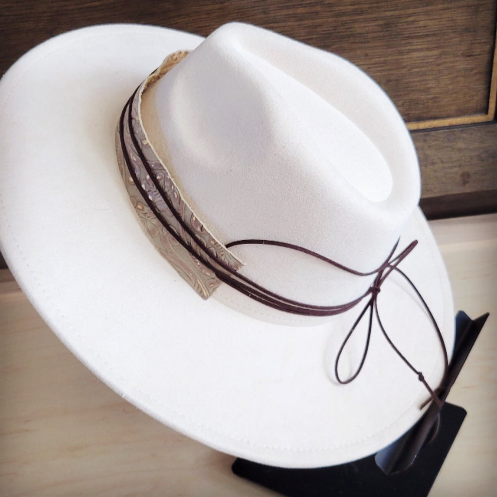 Wide Genuine Leather Gilded Cowboy Hat Band Only 954b