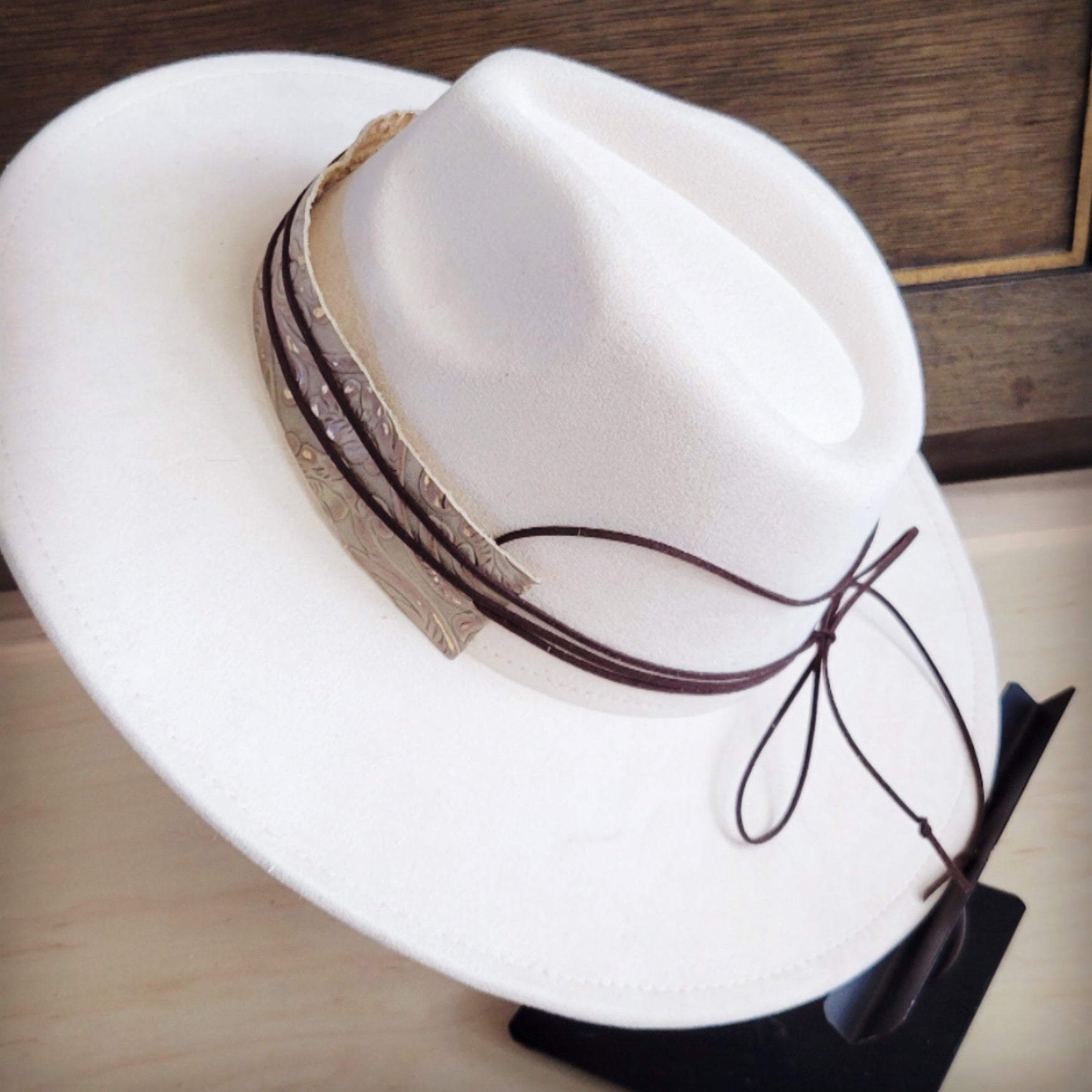 Wide Genuine Leather Gilded Cowboy Hat Band Only 954b