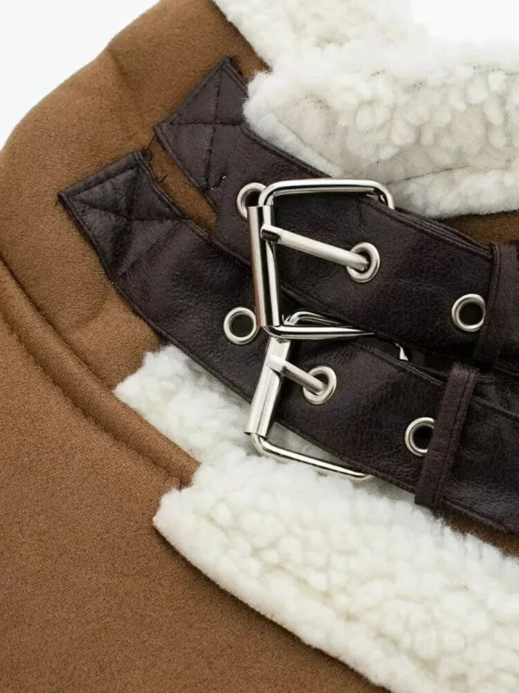 Faux Shearling Moto Jacket with Belt