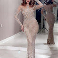 Long skirt mid waist temperament commuting gold sequins solid color chest wrap stretch gold slimming dress