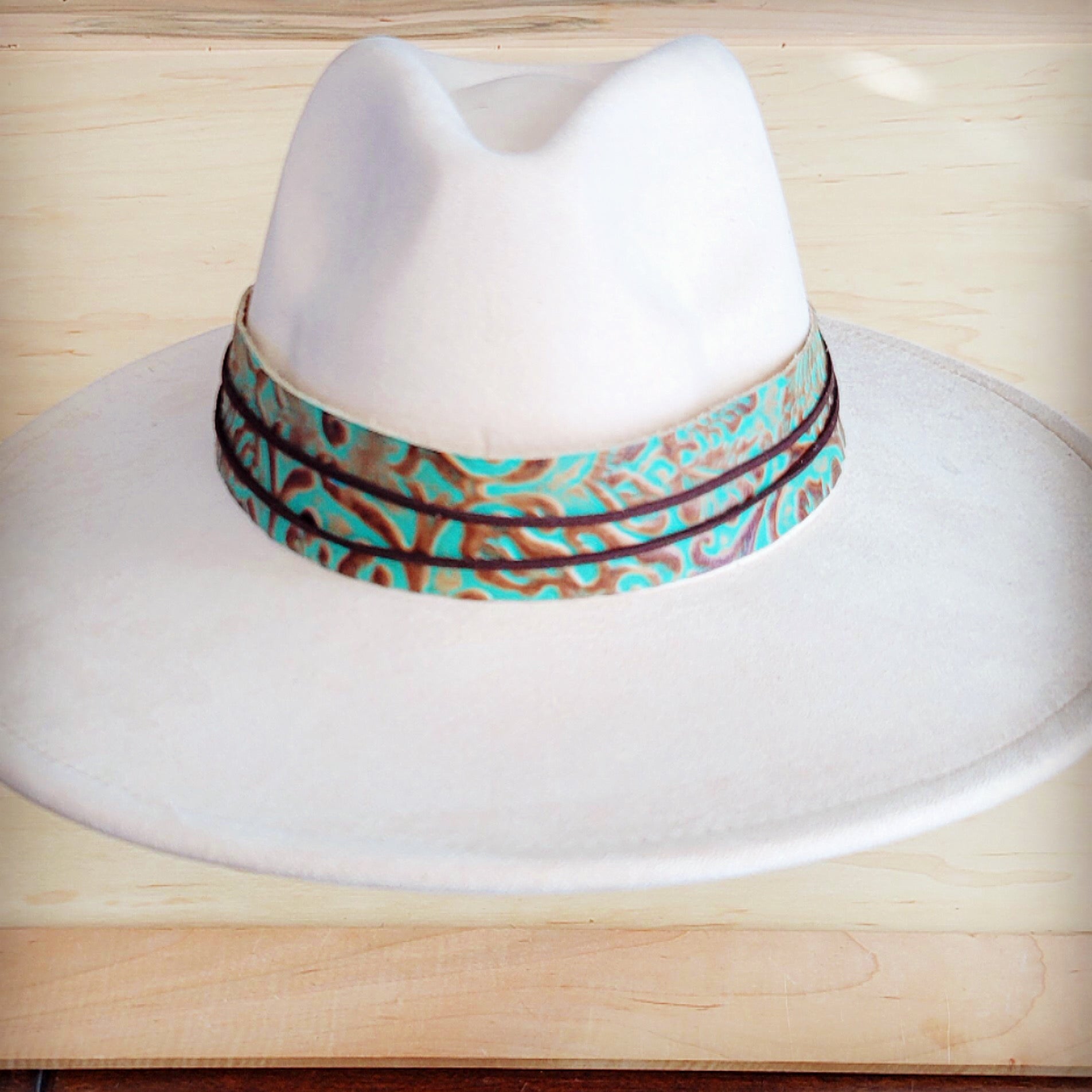 Wide Genuine Leather Cowboy Turquoise Hat Band Only 953u