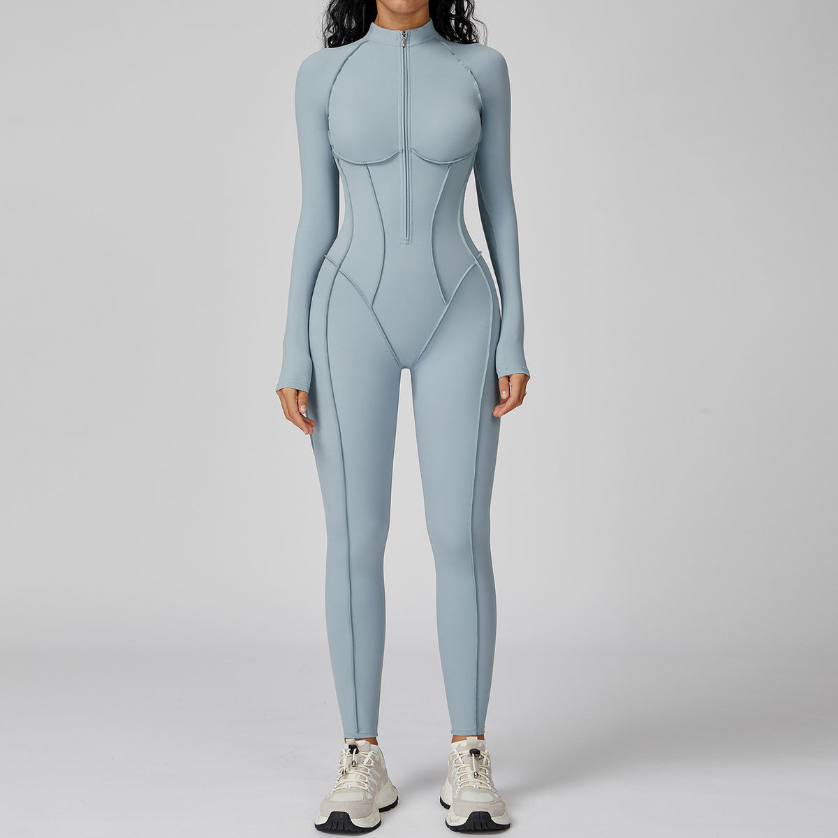 Colorblock Half-Zip Fitness Jumpsuit