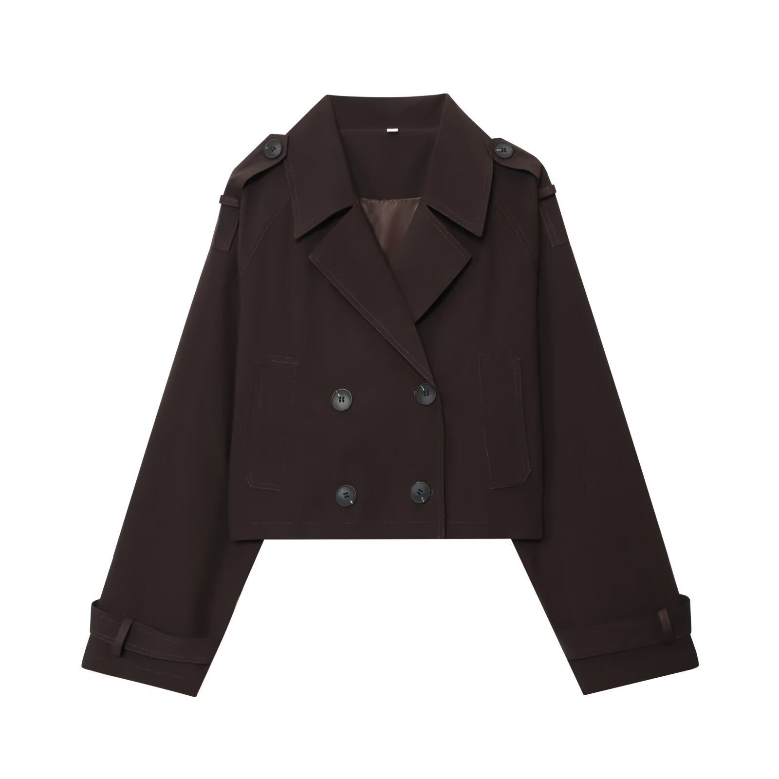 Street double breasted short lapel trench coat jacket