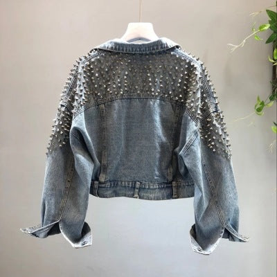 Washed Cropped Batwing Denim Jacket