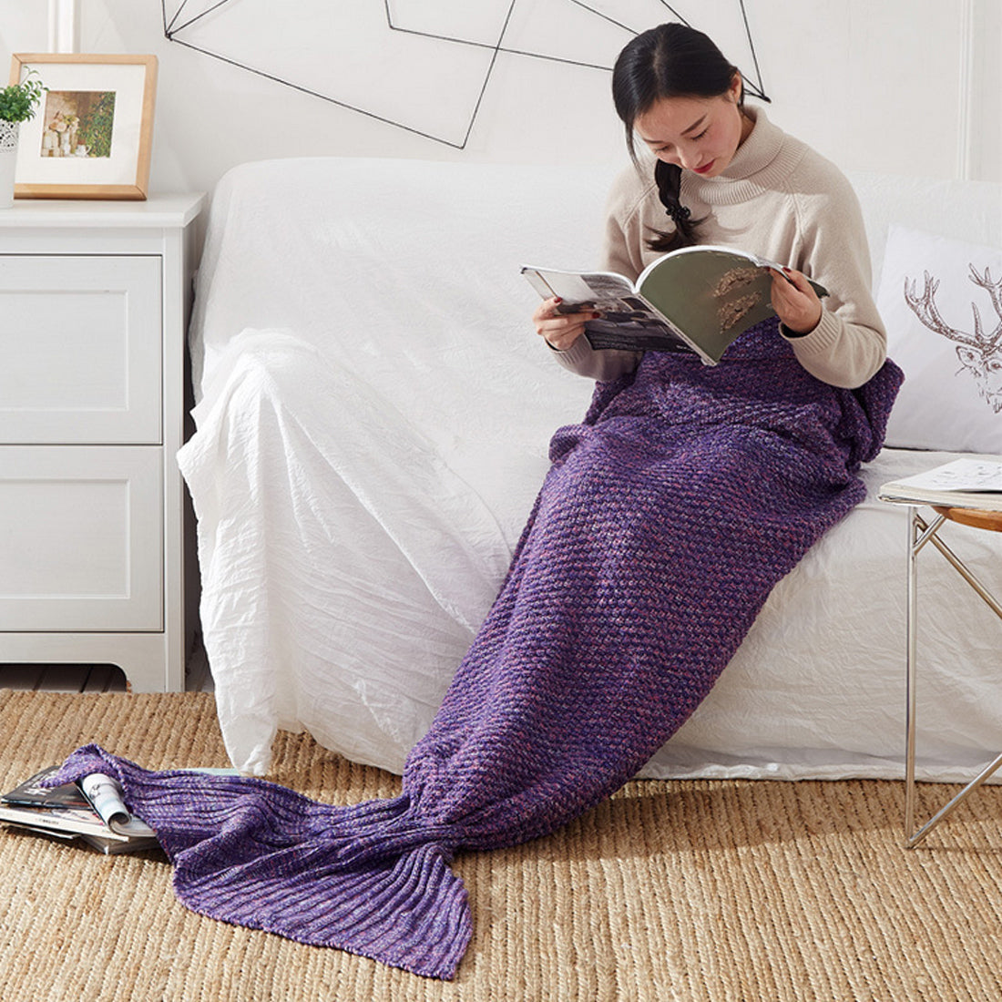 Knitted Mermaid Tail Blanket for Kids & Adults