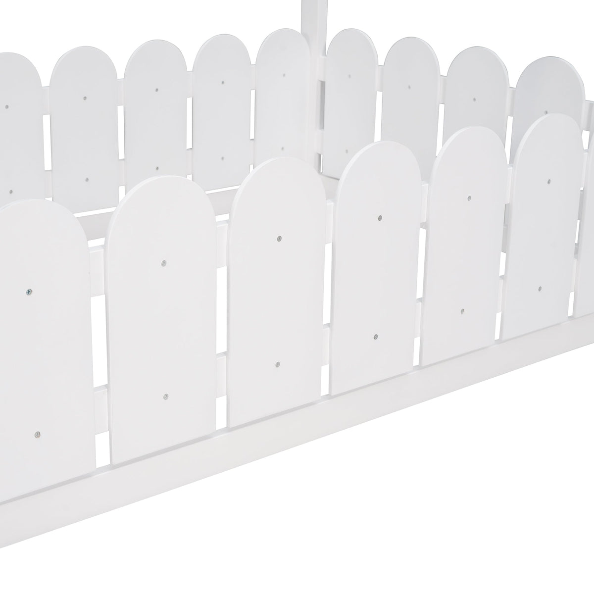 {Slats are not included}Twin Size Wood Bed House Bed Frame with Fence for KidsTeens Girls Boys {White}