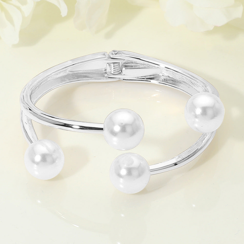 Pearl Tip Hinged Bangle Bracelet