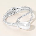 Pearl Accent Hammered Metal Hinged Bangle Bracelet