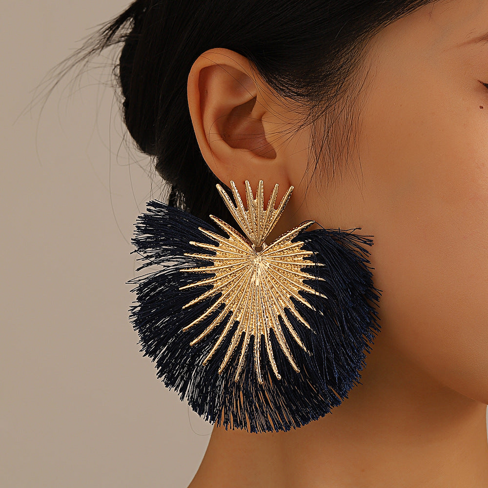 Heart & Fan Tassel Statement Earrings