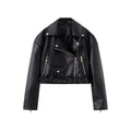 Long sleeved lapel faux leather motorcycle jacket