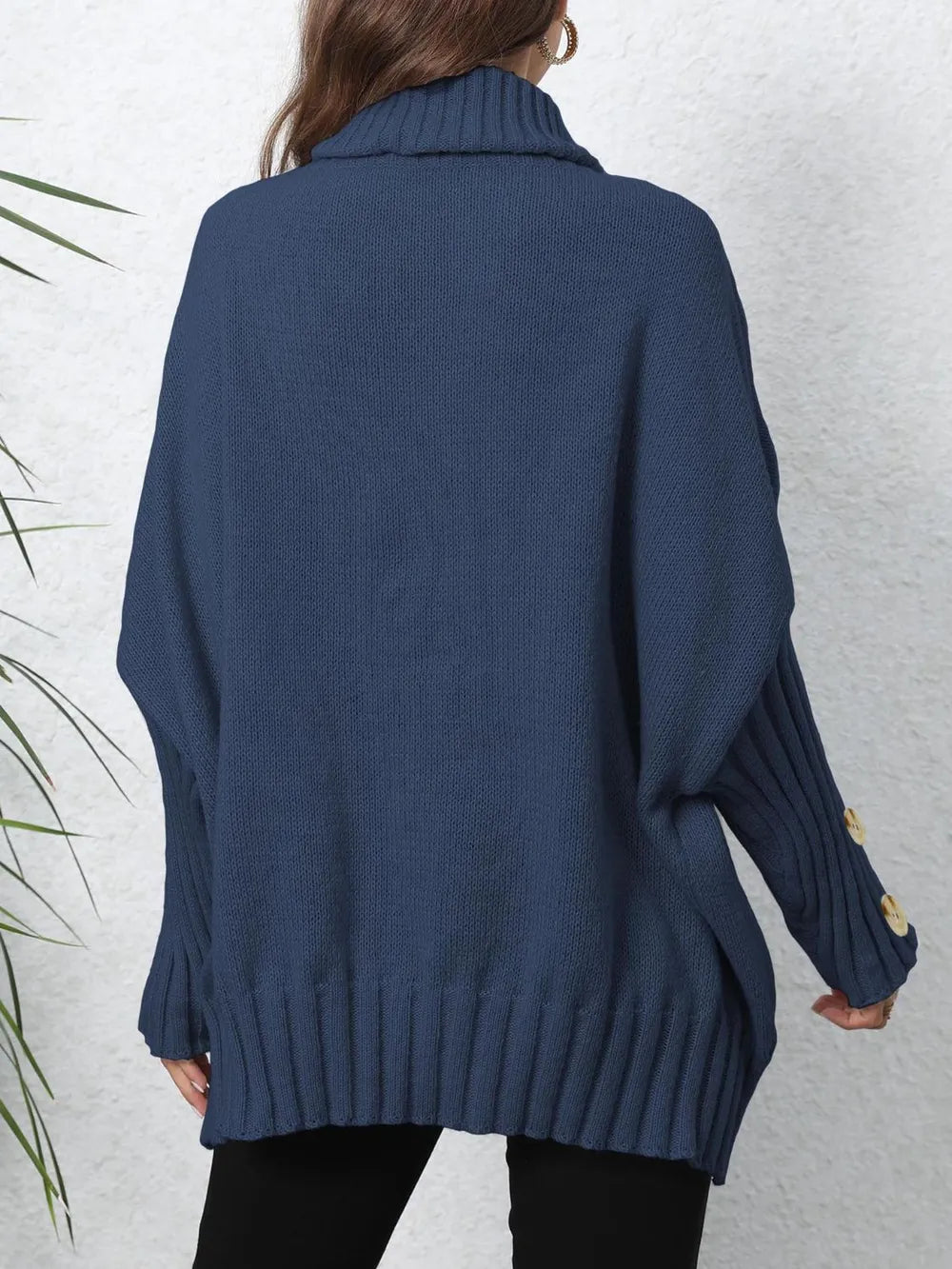 Button-Detail Turtleneck Sweater